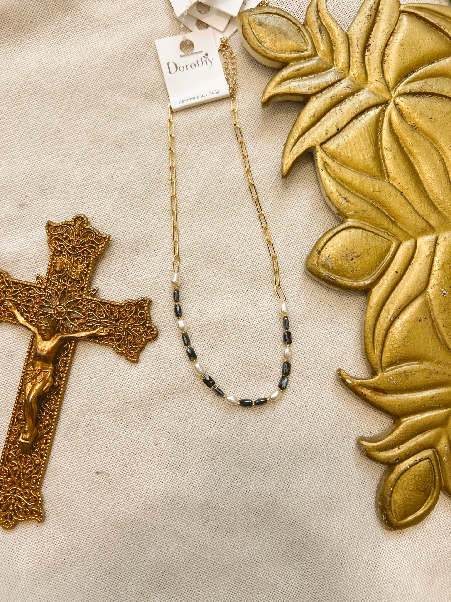 Navy & Pearl Charm Chain Necklace image 2
