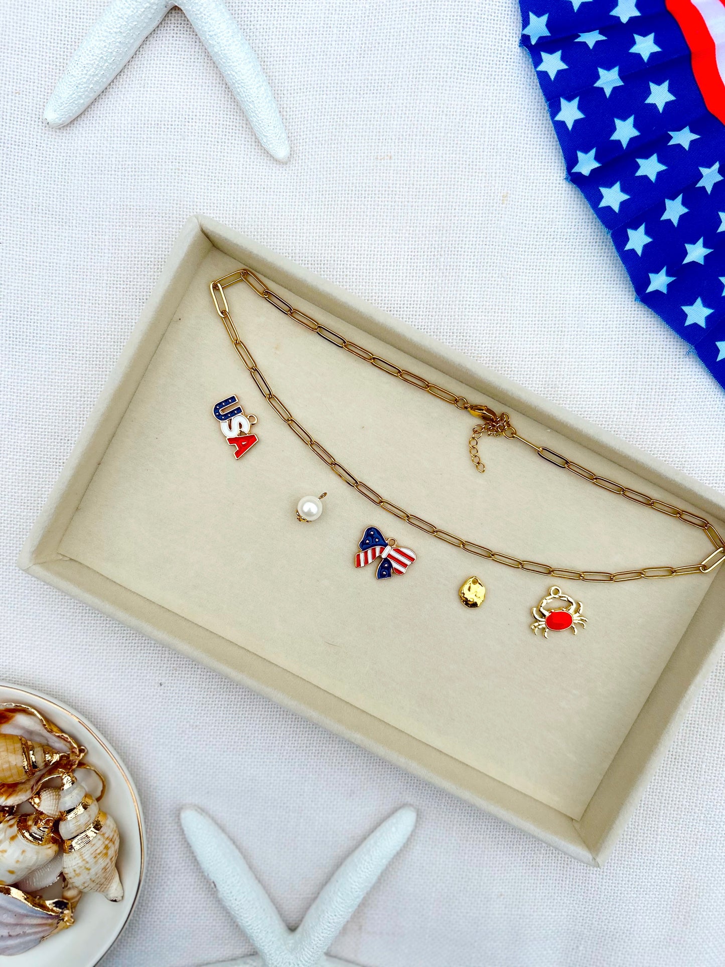 Bows & Flags USA 4th of July Charm Necklace image 2