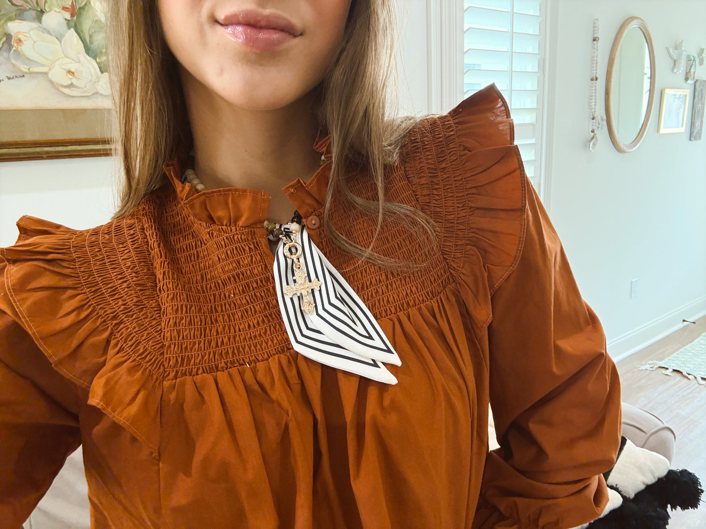 Black/Cream Basic Stripe Magnetic Scarf Necklace