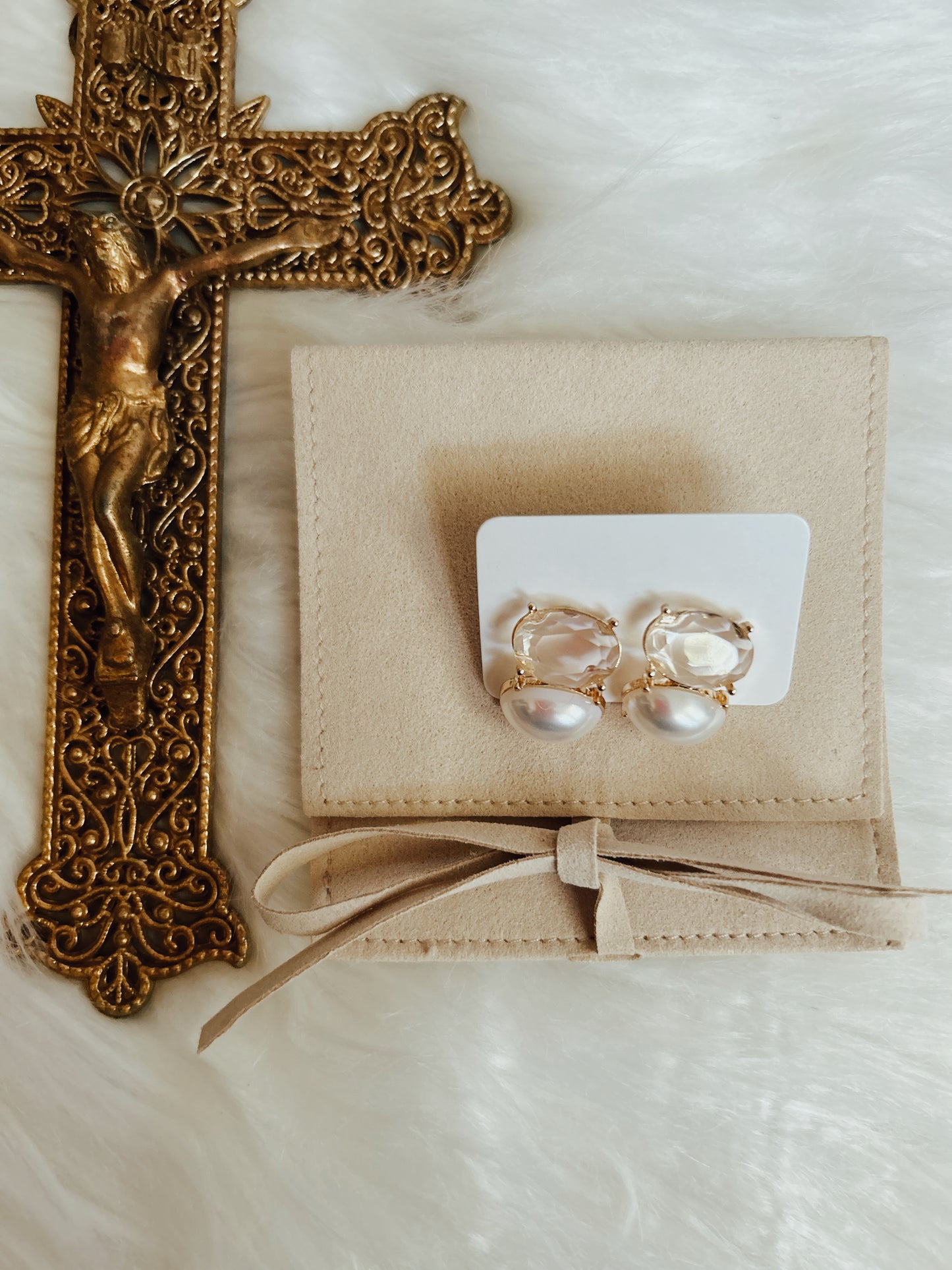 Clear Stone and Pearl Earrings image 2