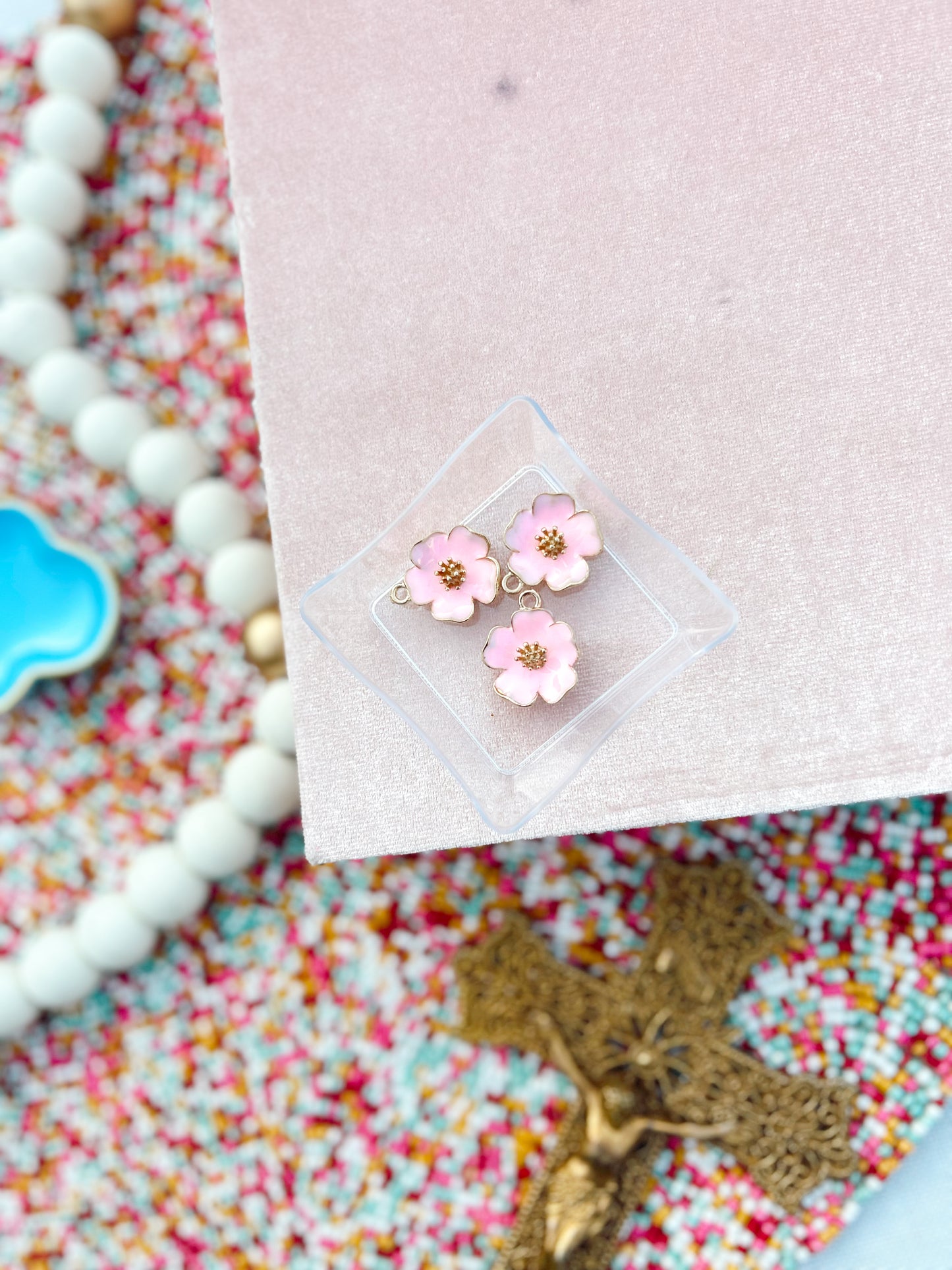 Pink Enamel Flower Charm image 0