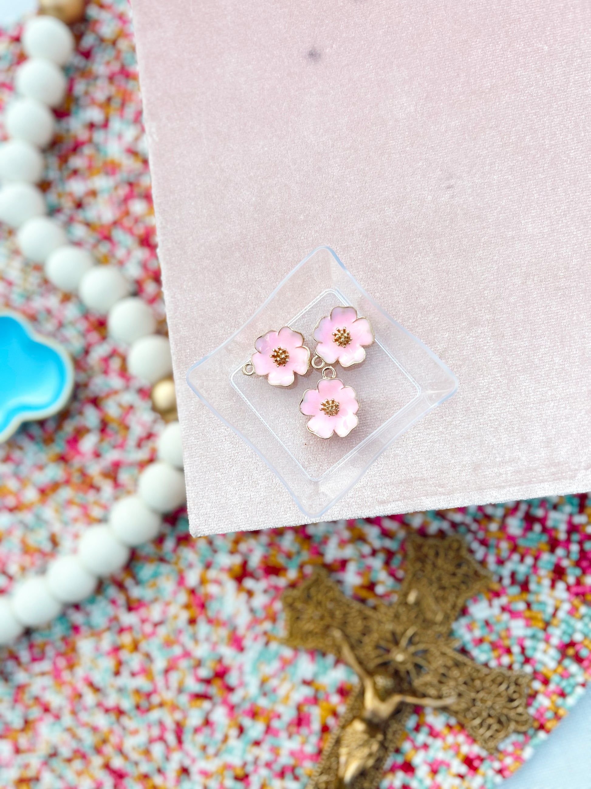Pink Enamel Flower Charm image 0