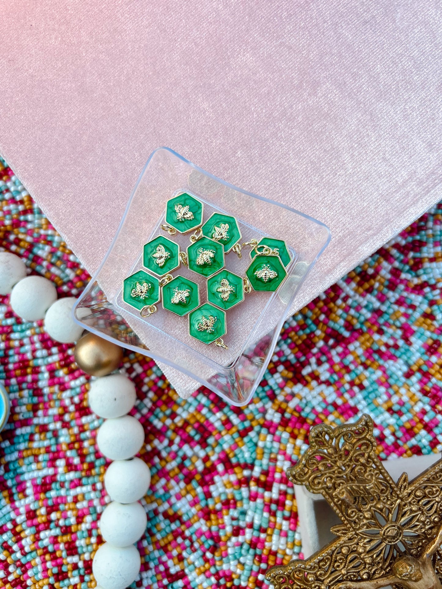 Emerald Green Enamel Bee Charm image 1