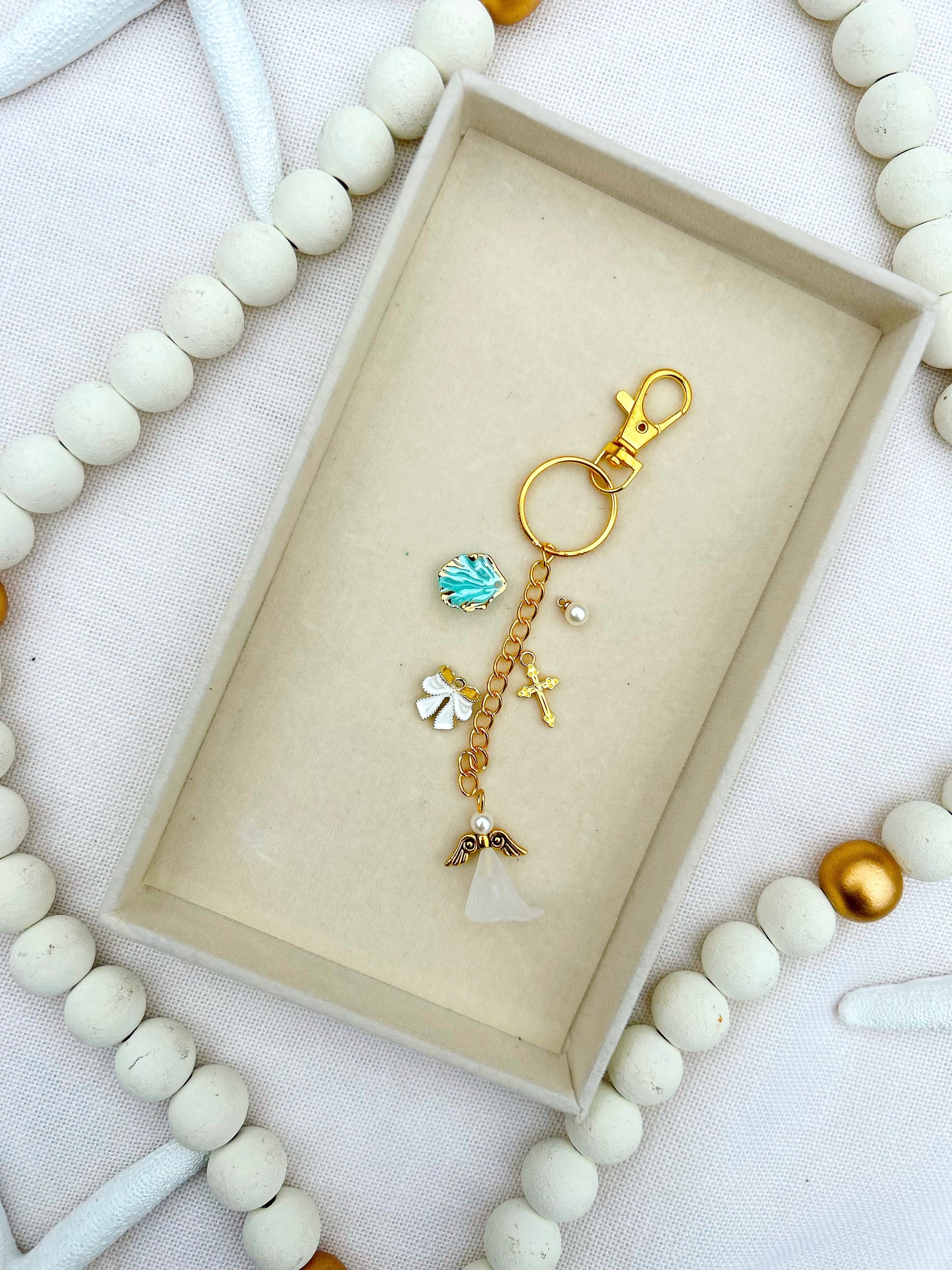 Guardian Angel  Charm Keychain Light Blue image 0