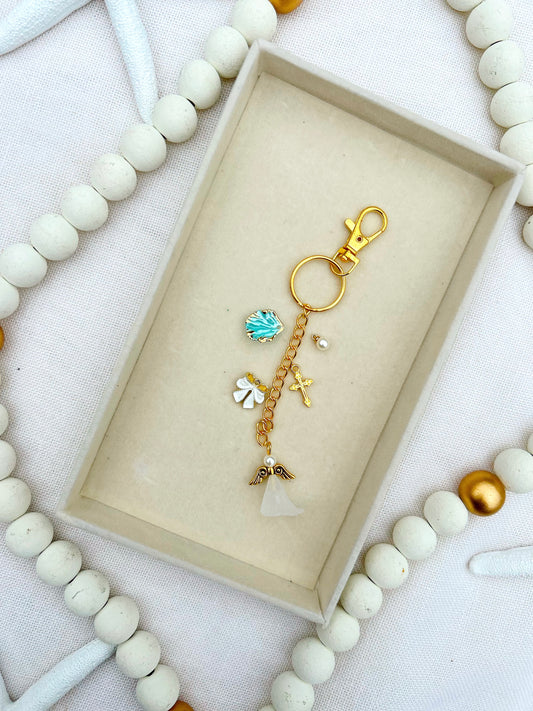 Guardian Angel  Charm Keychain Light Blue image 0