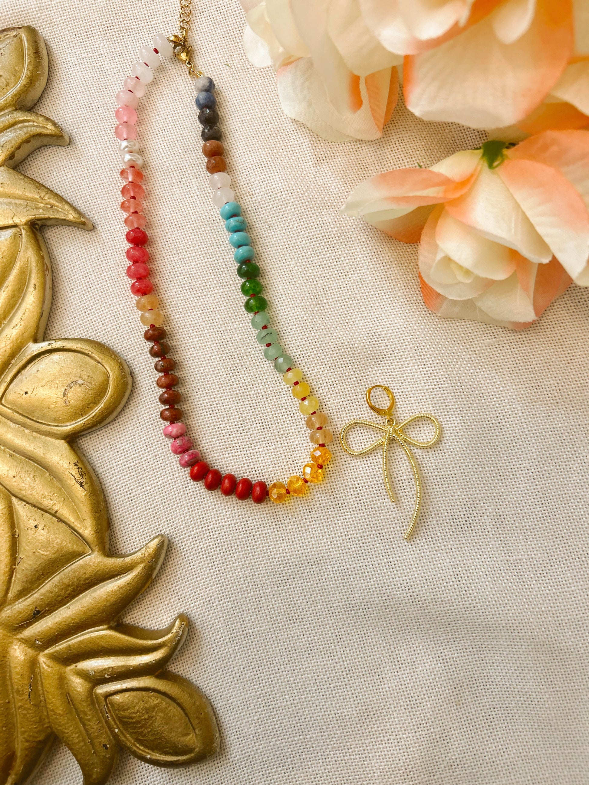 Candy Gemstone Beaded Necklace with Large Bow image 7