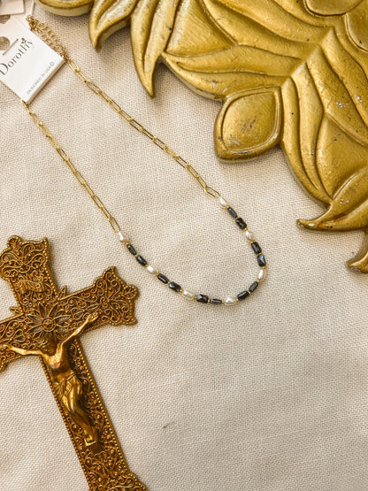 Navy & Pearl Charm Chain Necklace image 1