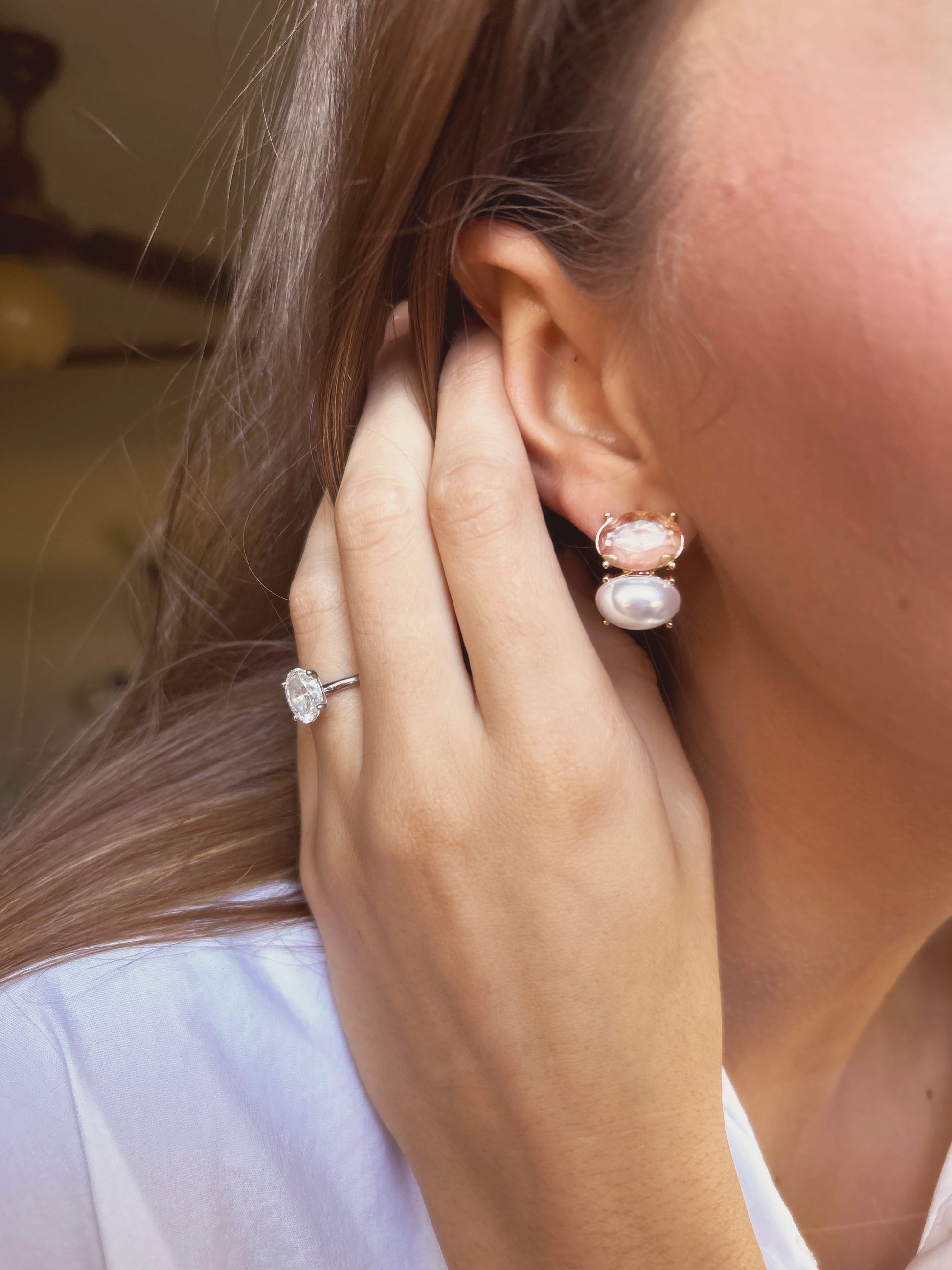 Clear Stone and Pearl Earrings image 1