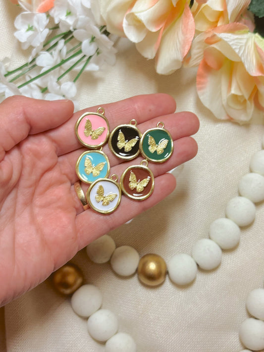 Gold & Colorful Round Butterfly Charm (Multiple Color Options)