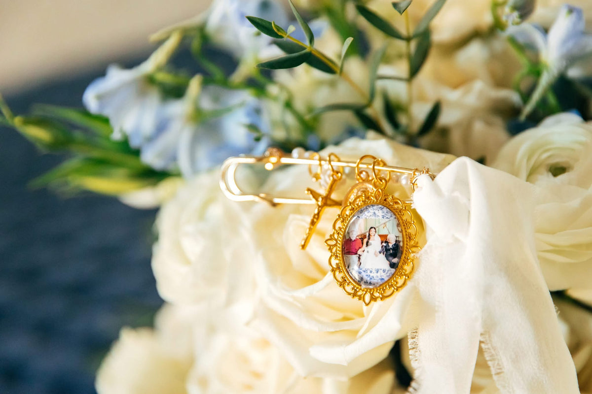 Maria’s Wedding Bouquet Pin/ Large Beaded Pin with Charms