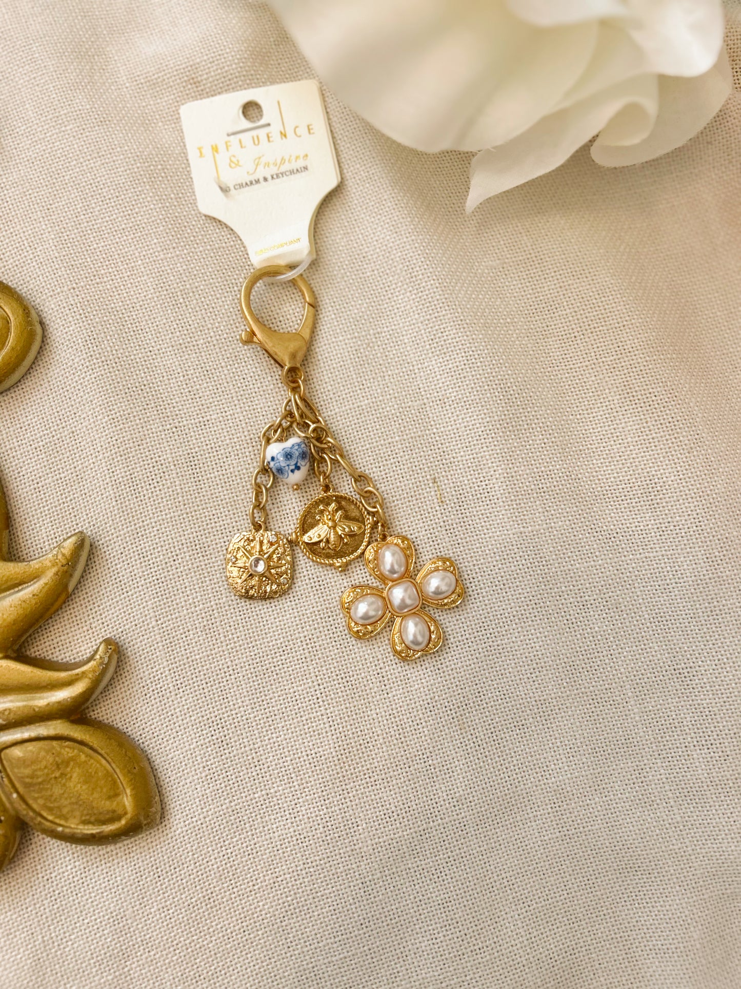Blue Bead Pearl Cross Charms Locket Keychain image 0