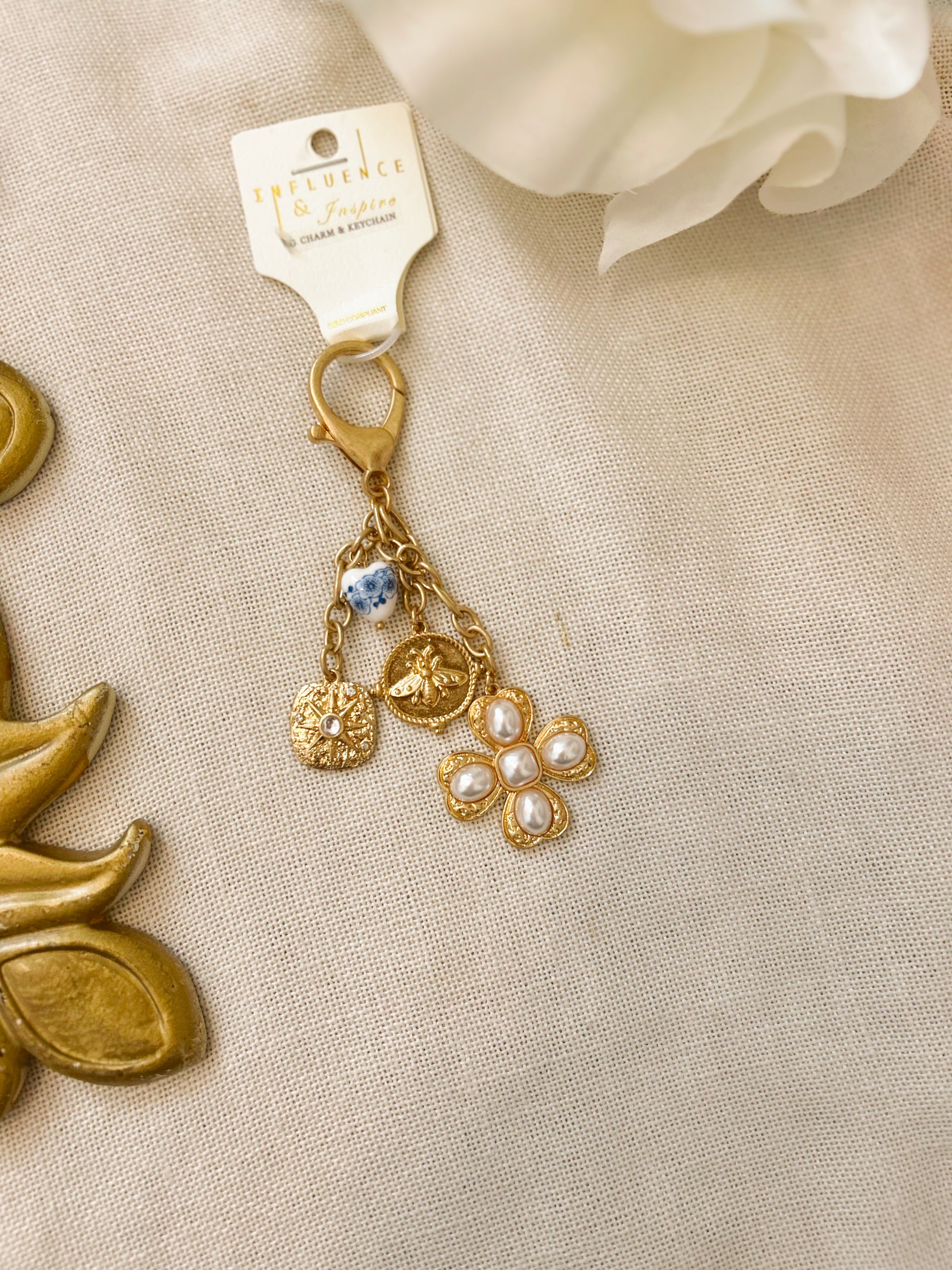 Blue Bead Pearl Cross Charms Locket Keychain image 0