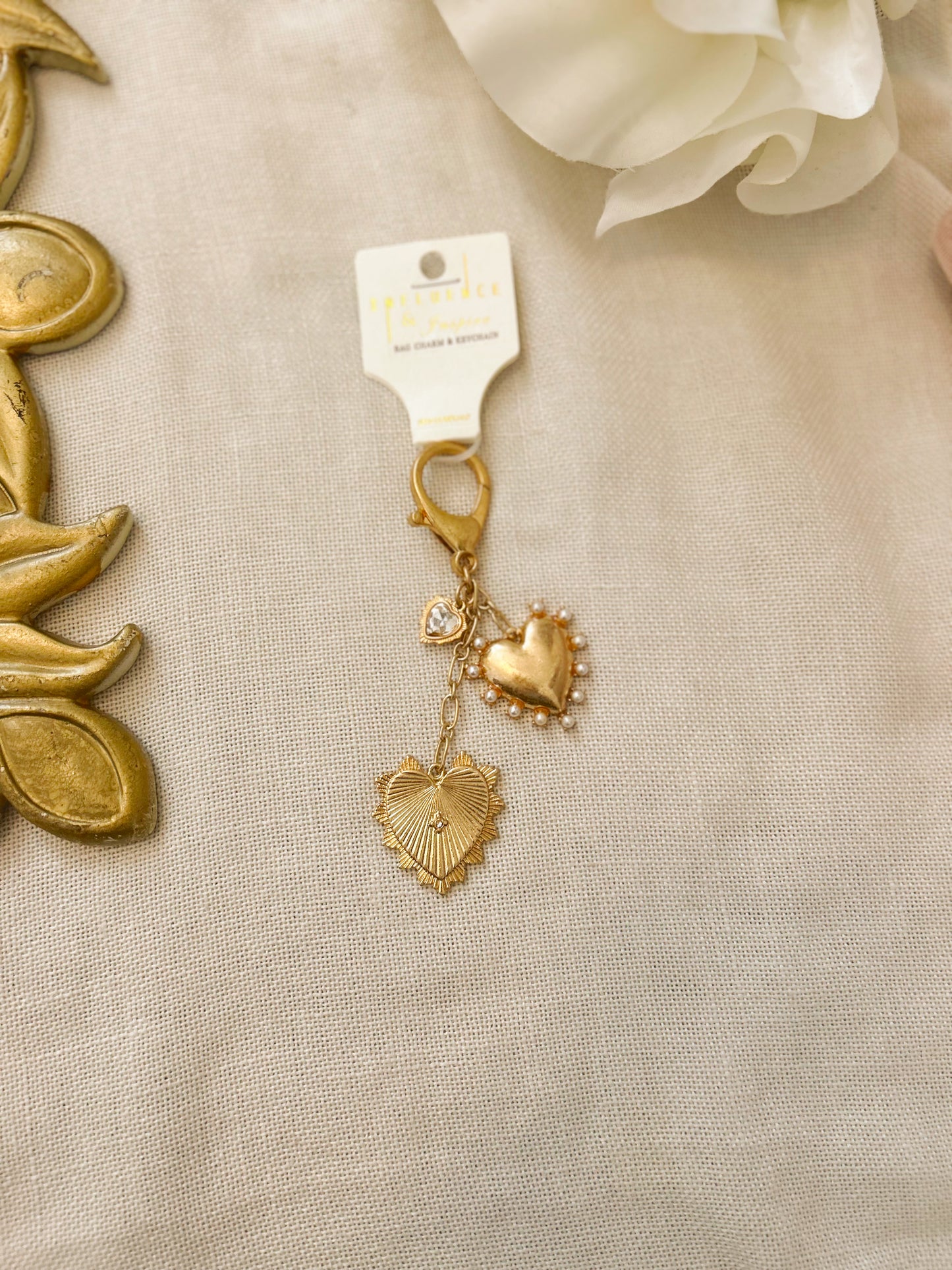 Gold Heart Charms Locket Keychain image 0