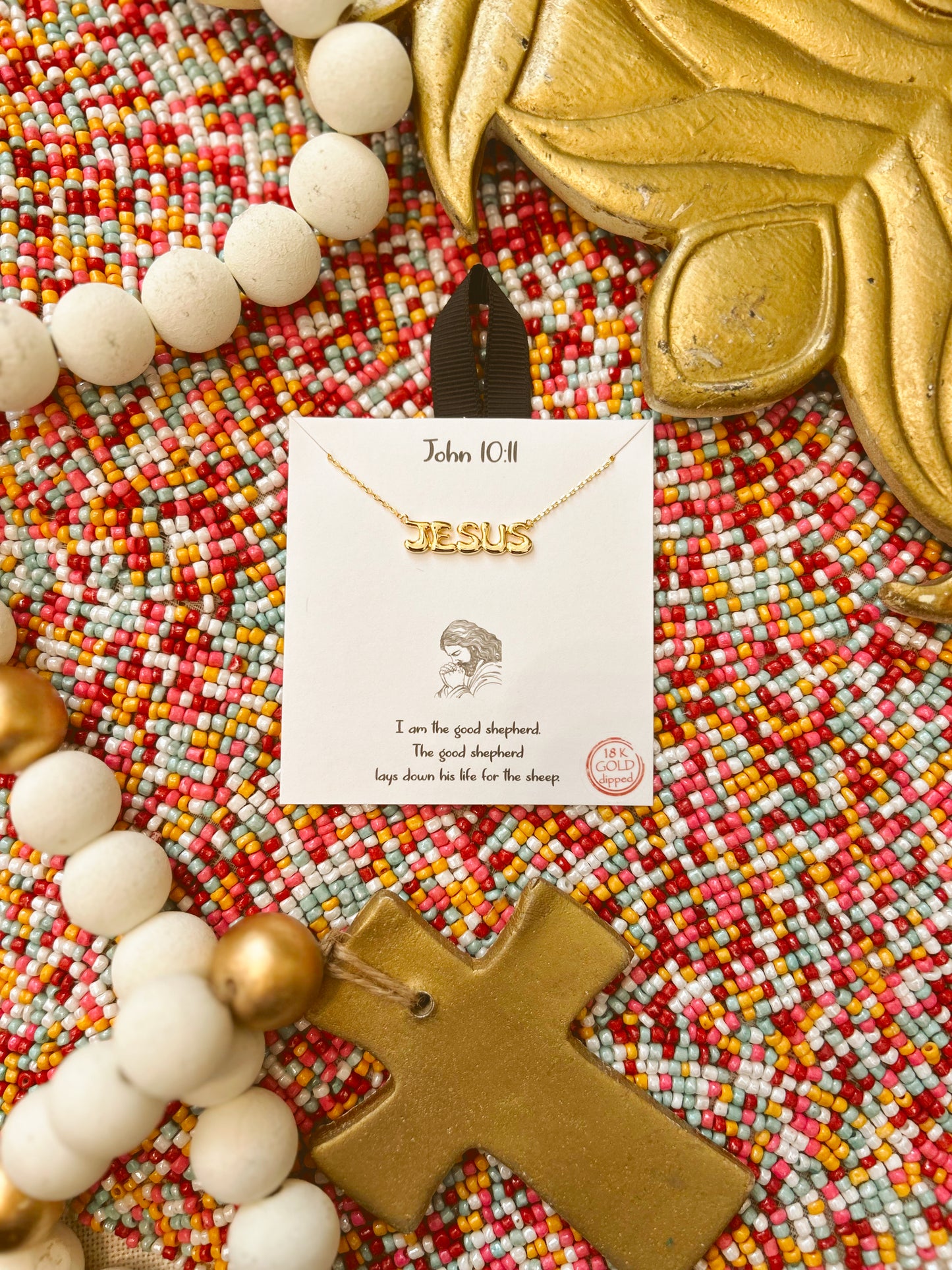 John 10:11 Jesus Gold Bubble Letters Necklace image 0
