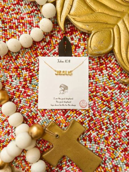John 10:11 Jesus Gold Bubble Letters Necklace image 0