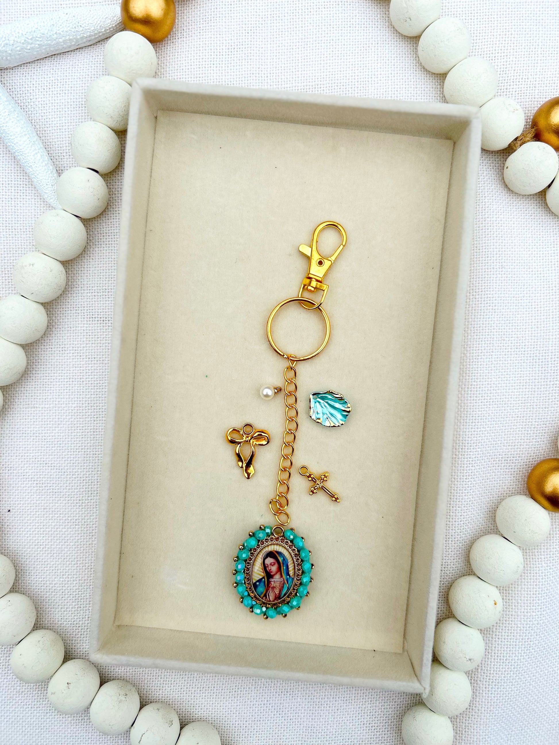 Mary Charm Keychain Light Blue image 1