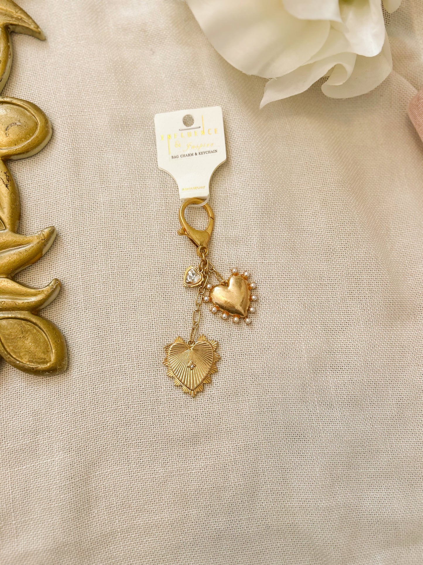 Gold Heart Charms Locket Keychain image 1
