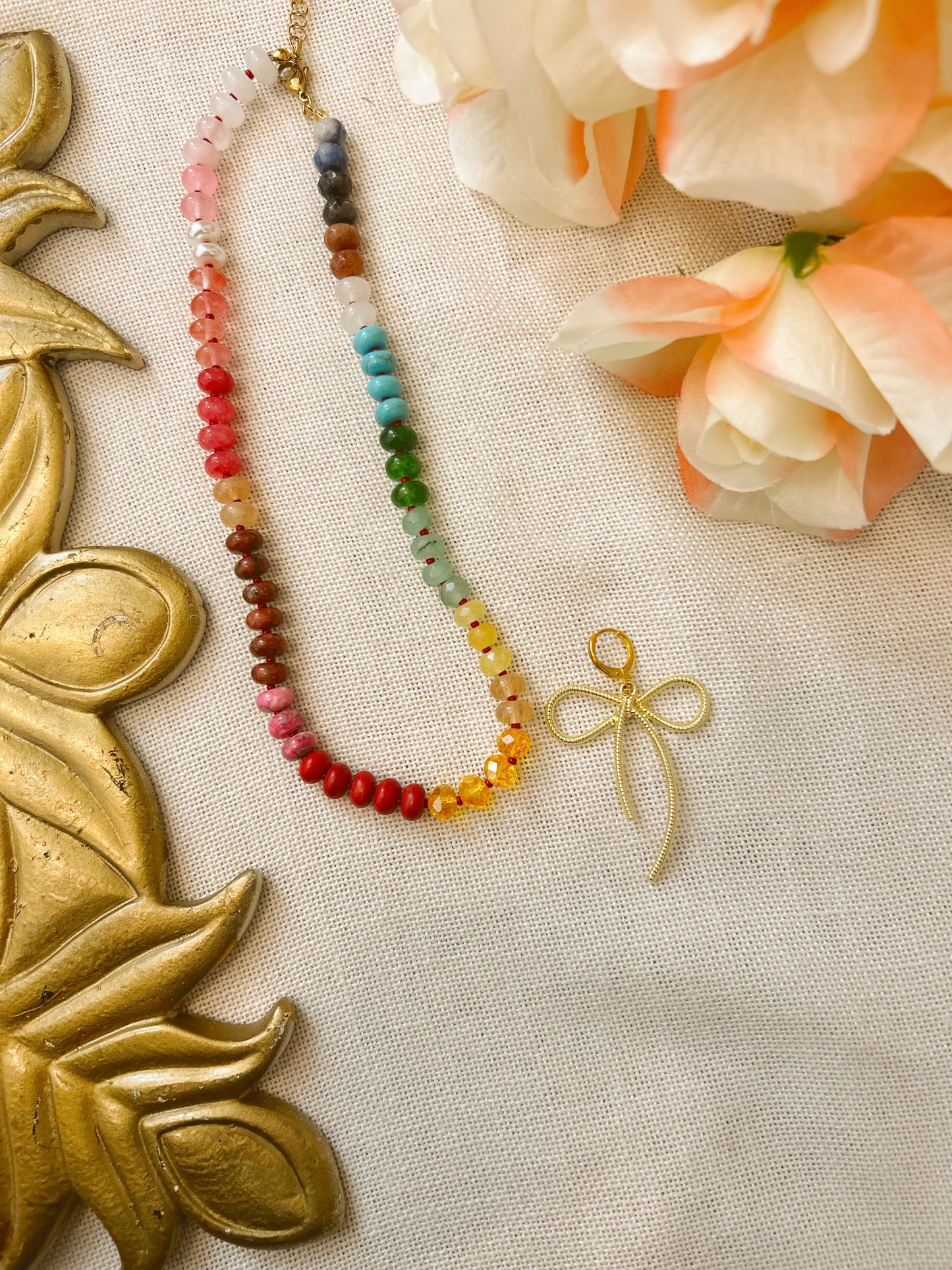 Candy Gemstone Beaded Necklace with Large Bow image 3