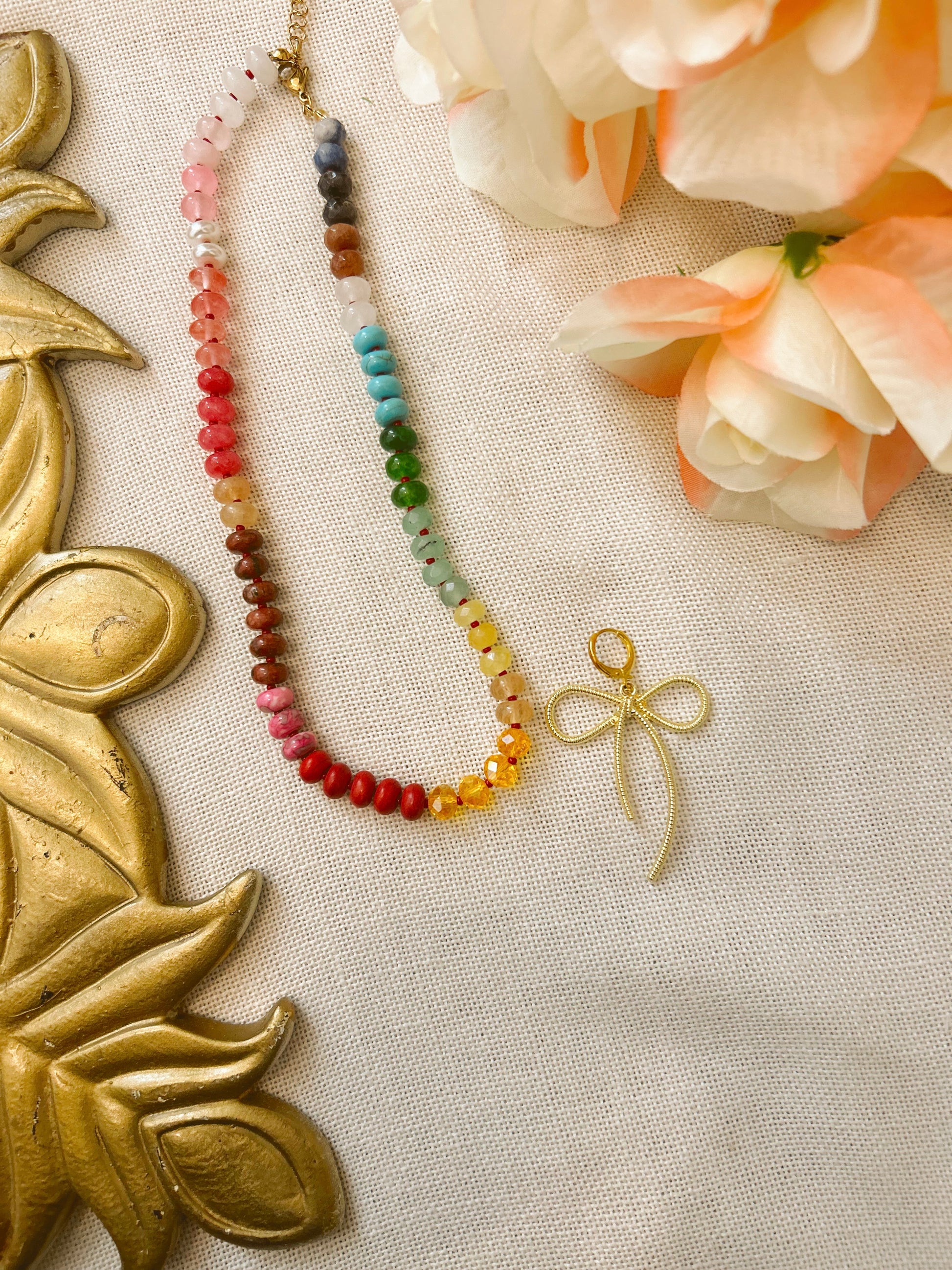 Candy Gemstone Beaded Necklace with Large Bow image 3