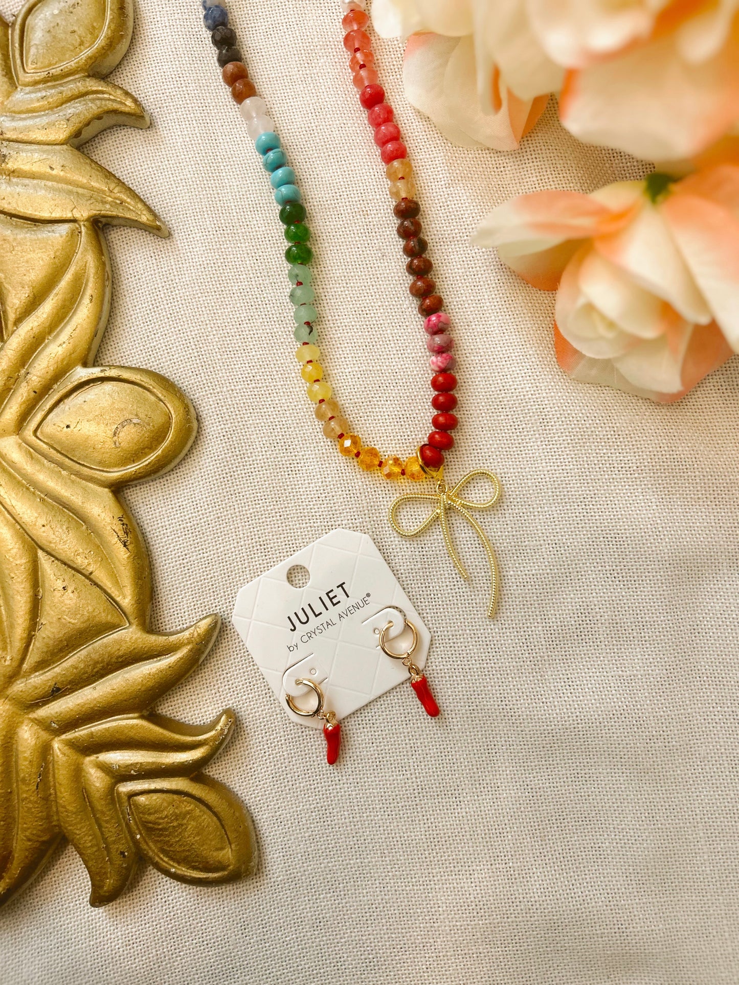 Candy Gemstone Beaded Necklace with Large Bow image 5