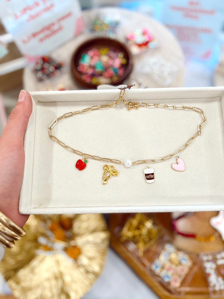 Pearl Paperclip Chain Necklace (4 Charms) image 0