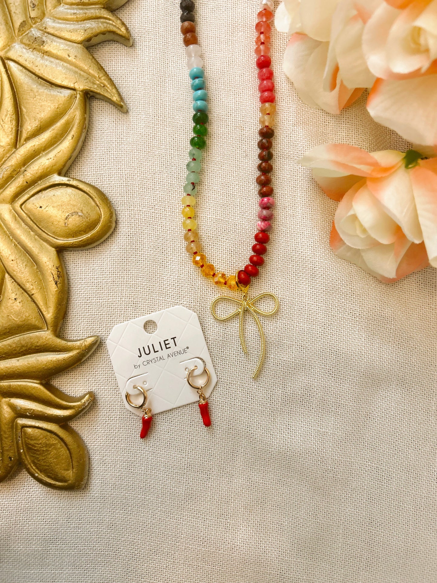 Candy Gemstone Beaded Necklace with Large Bow image 2