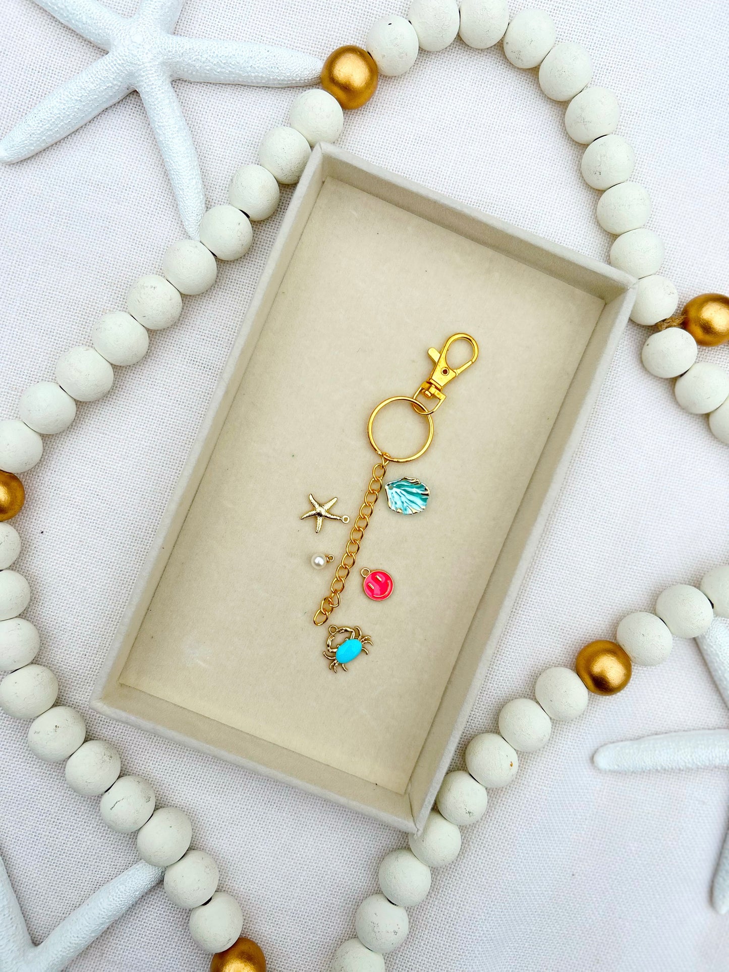 Summertime Fun Charm Keychain Light Blue and Pink image 1