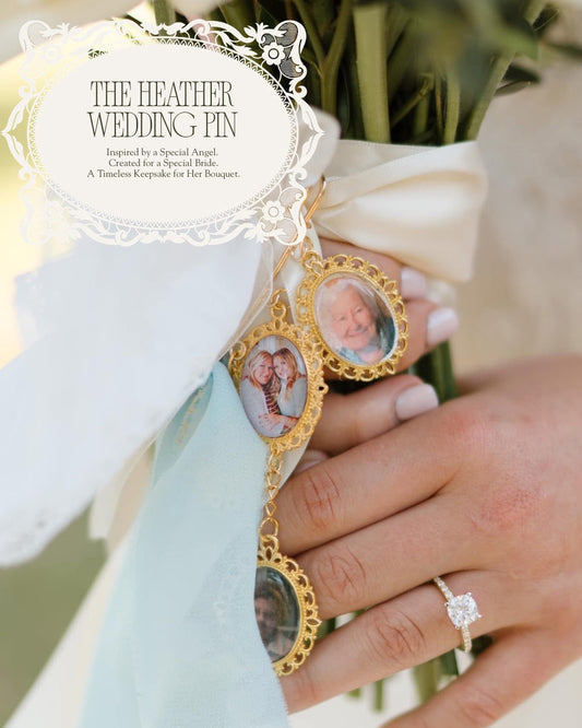 The Heather Wedding Bouquet Pin/ 4 Picture Charms with Ribbon