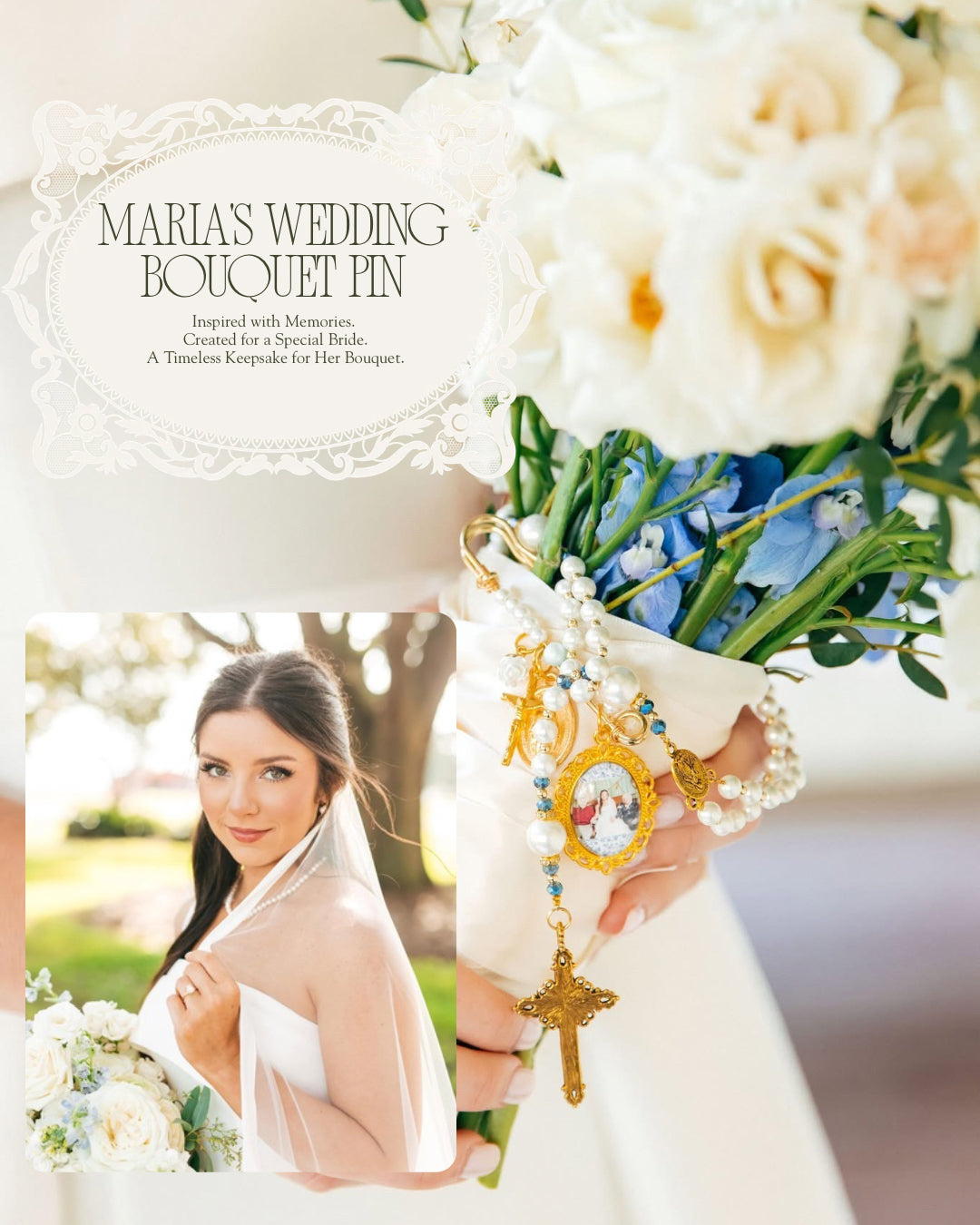 Maria’s Wedding Bouquet Pin/ Large Beaded Pin with Charms