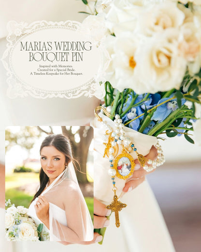 Maria’s Wedding Bouquet Pin/ Large Beaded Pin with Charms