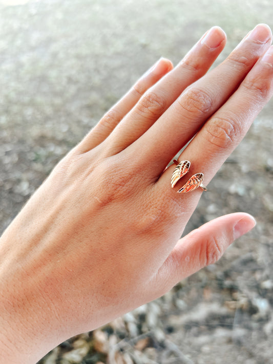 You're There Too Gold Angel Wings Ring image 0