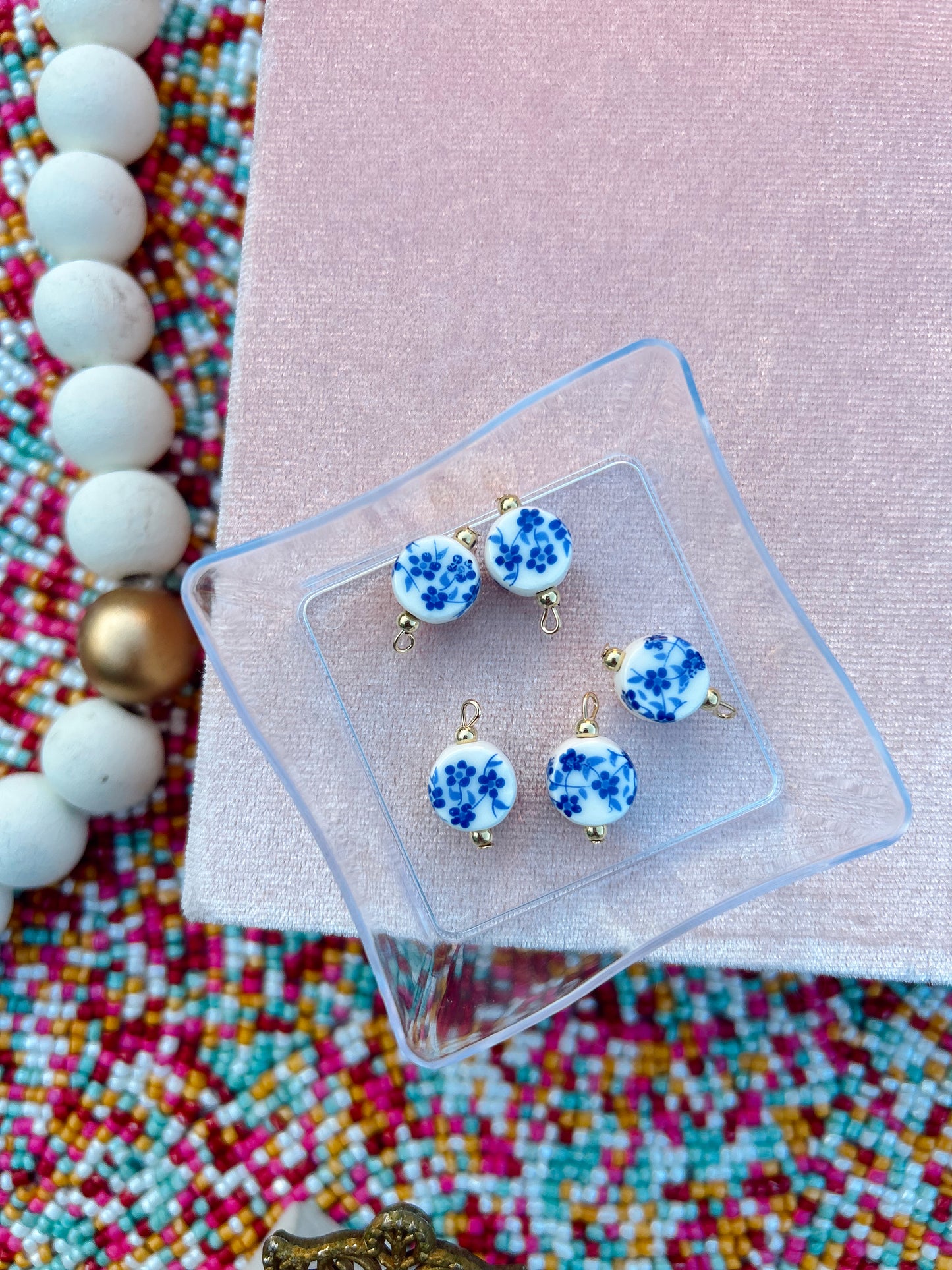 Blue & White Floral Bead Charm image 2