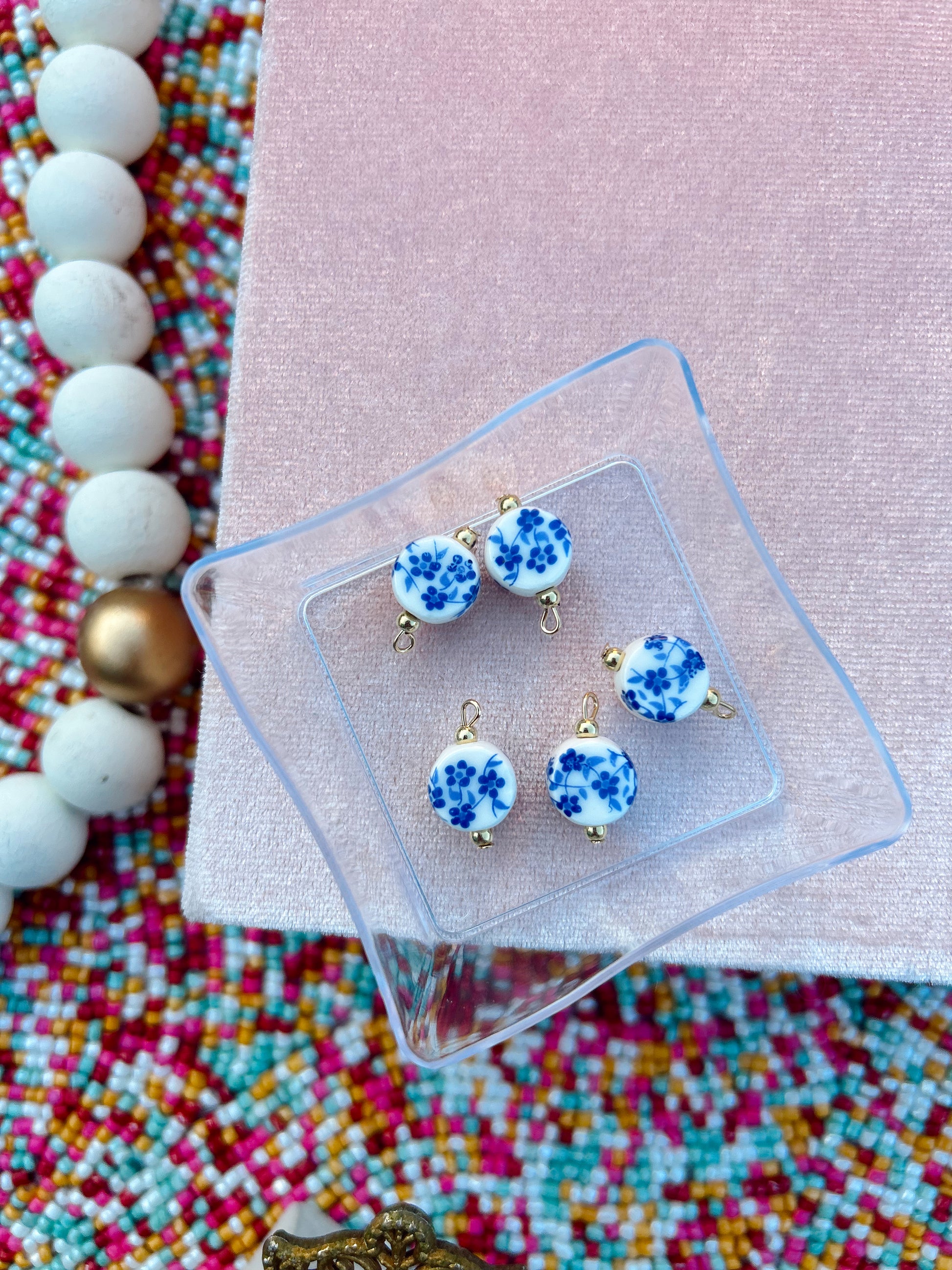 Blue & White Floral Bead Charm image 2