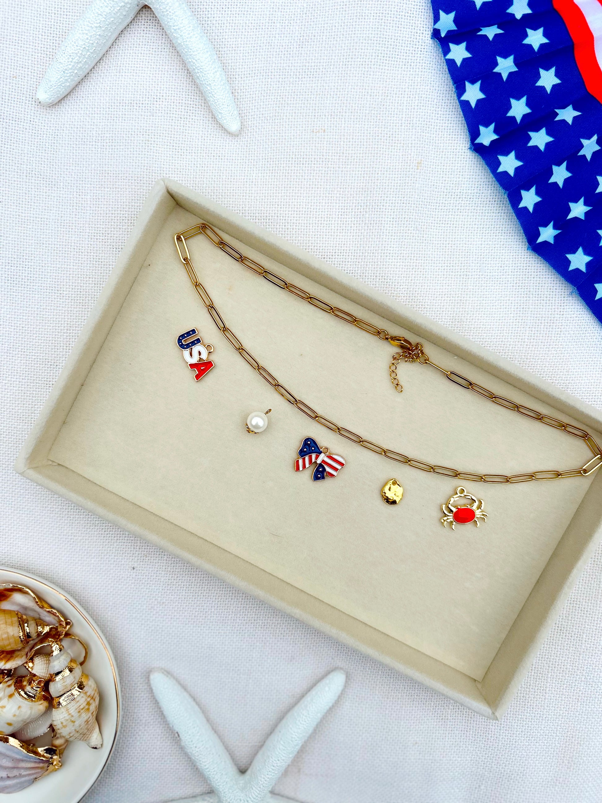 Bows & Flags USA 4th of July Charm Necklace image 2
