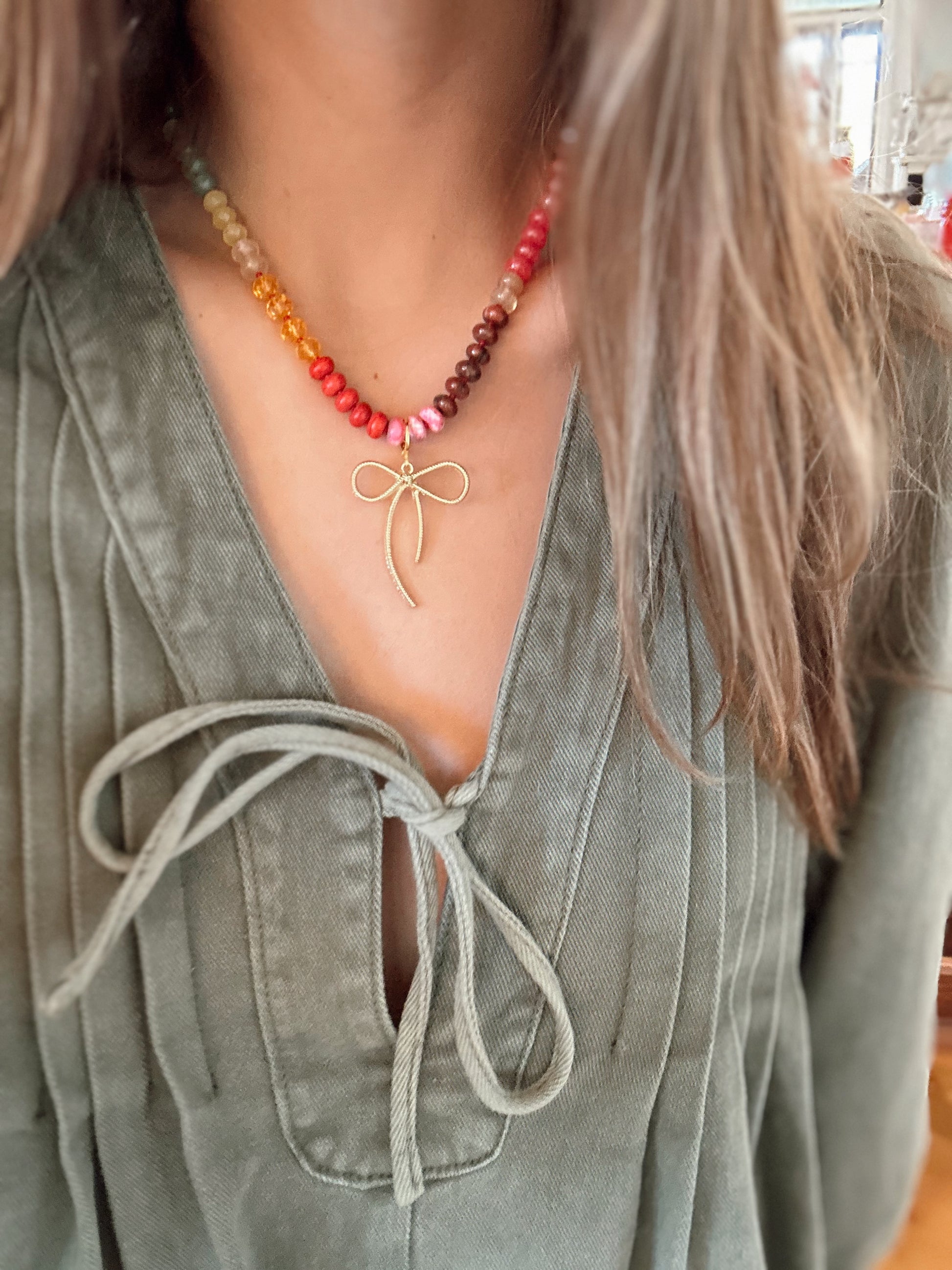 Candy Gemstone Beaded Necklace with Large Bow image 4