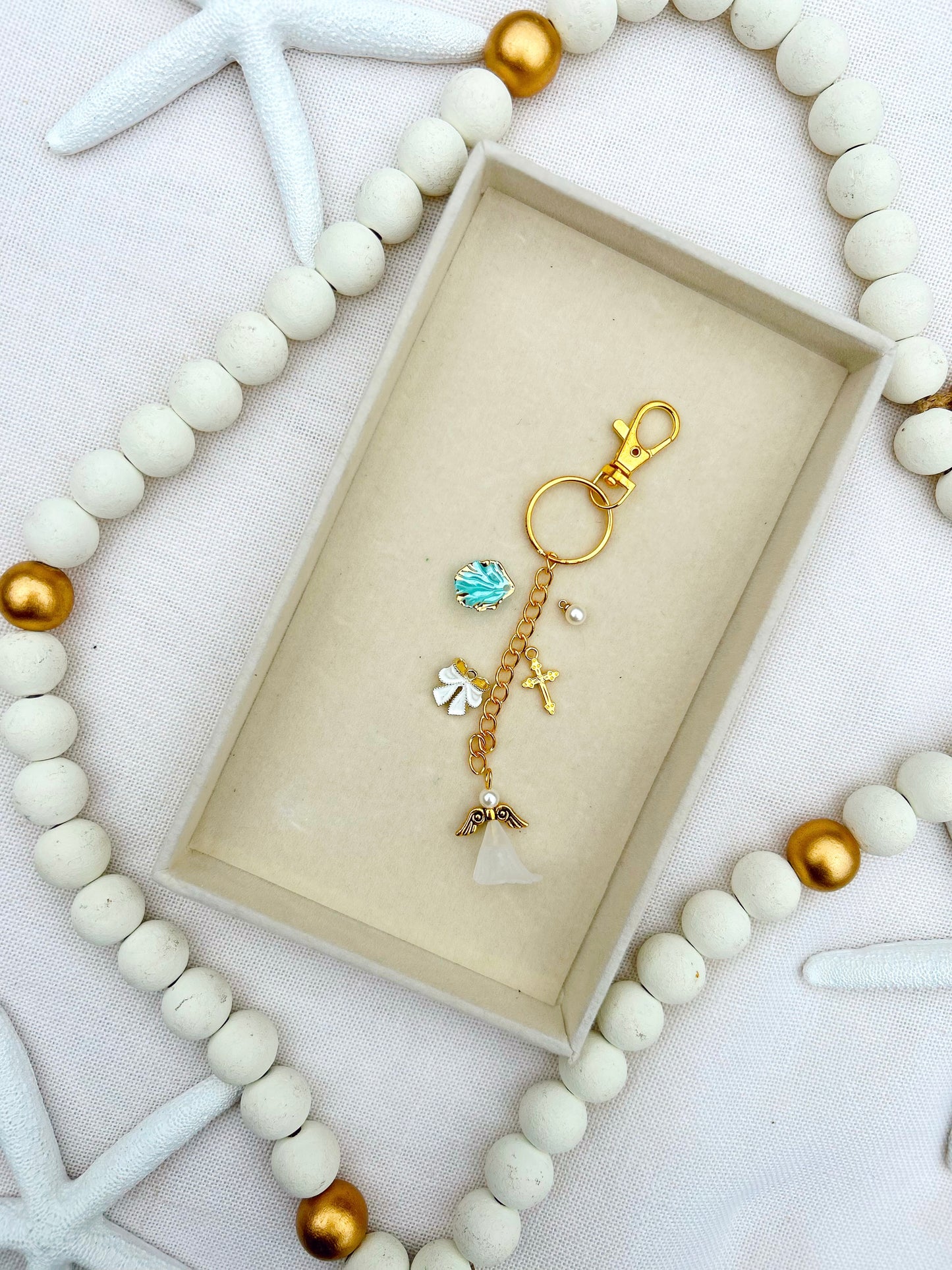 Guardian Angel  Charm Keychain Light Blue image 1