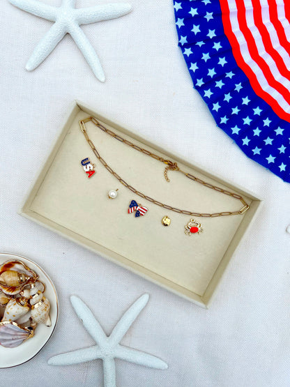 Bows & Flags USA 4th of July Charm Necklace image 0