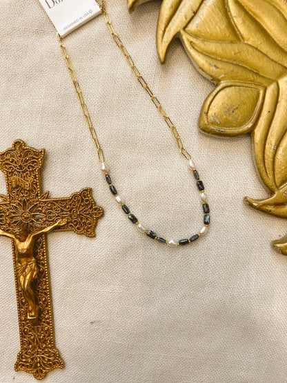 Navy & Pearl Charm Chain Necklace image 0