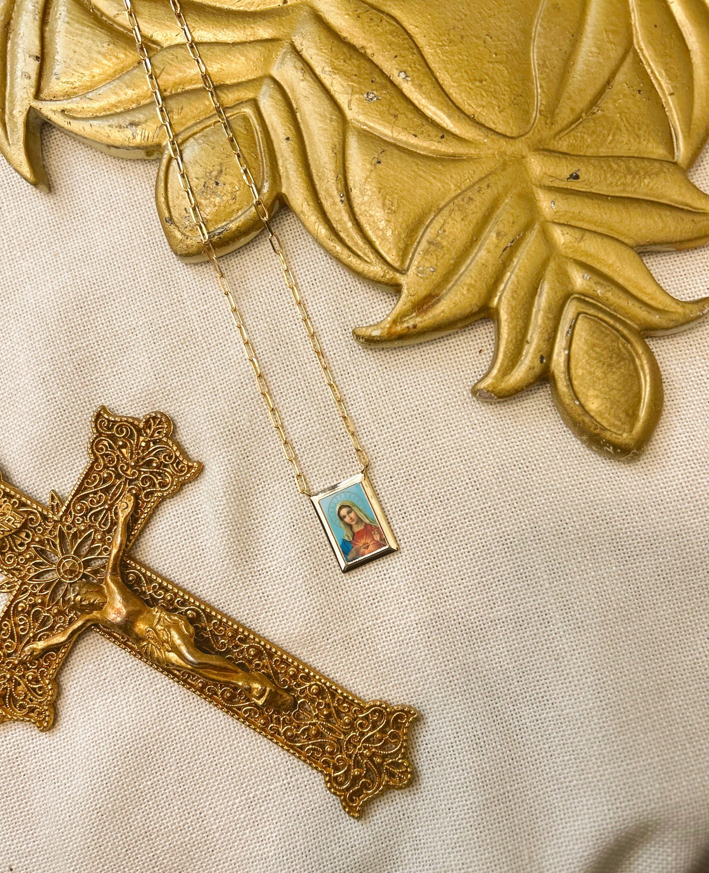 Immaculate Heart of Mary Gold Chain Necklace image 1