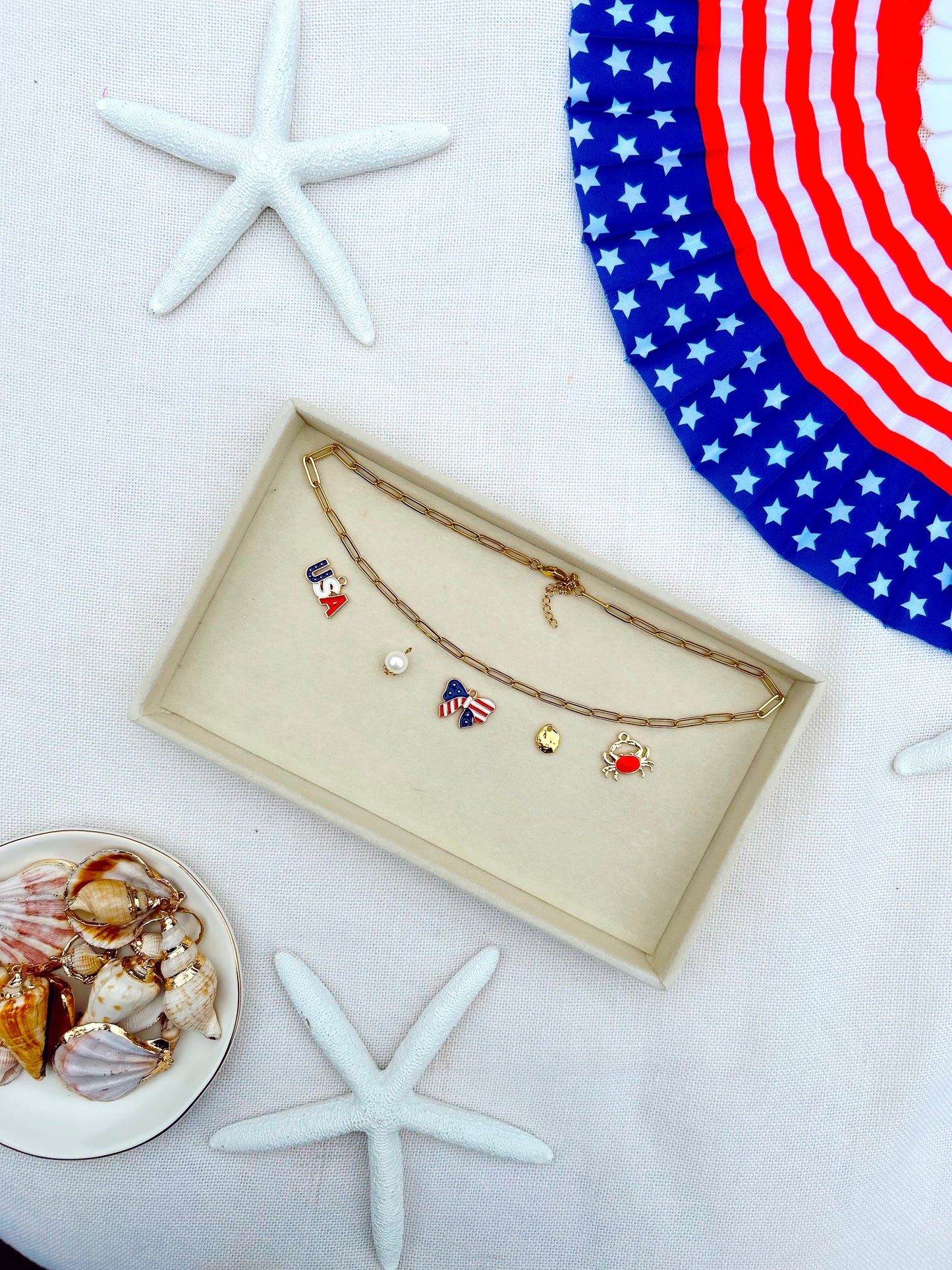 Bows & Flags USA 4th of July Charm Necklace image 1