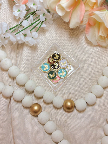 Gold & Colorful Round Butterfly Charm (Multiple Color Options)