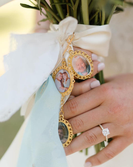 Picture Charms with Ribbon Wedding Bouquet Pin image 0