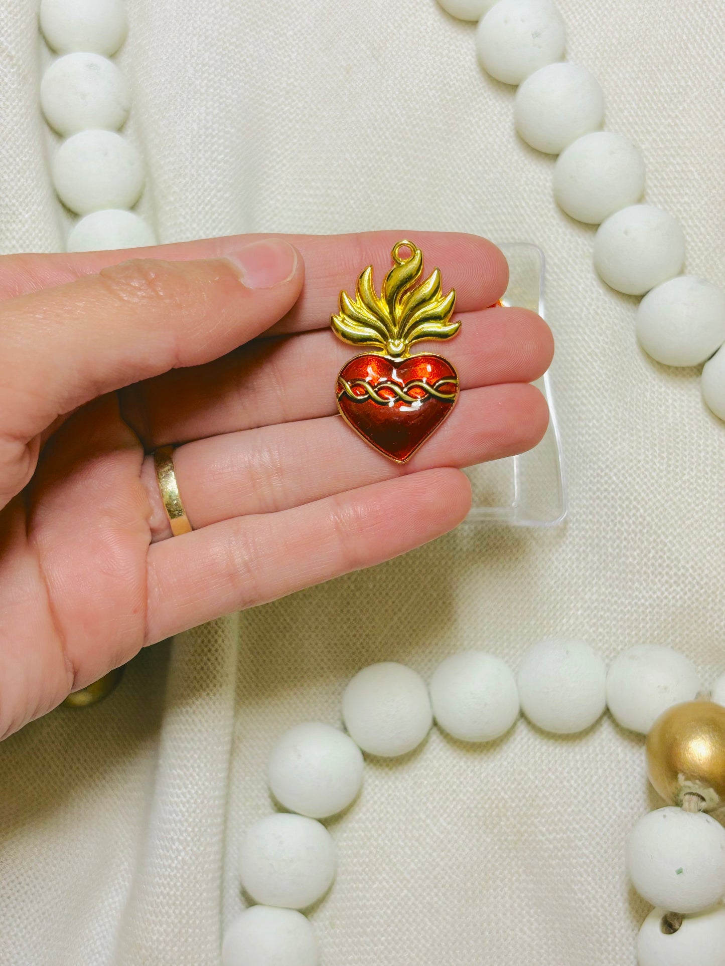 Colorful Red Sacred Heart Charm Large