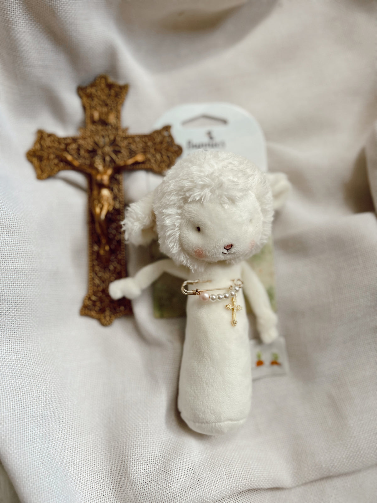 Lamb Rattle Toy with Baptismal Pin