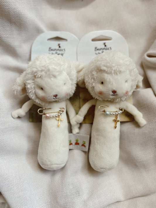 Lamb Rattle Toy with Baptismal Pin