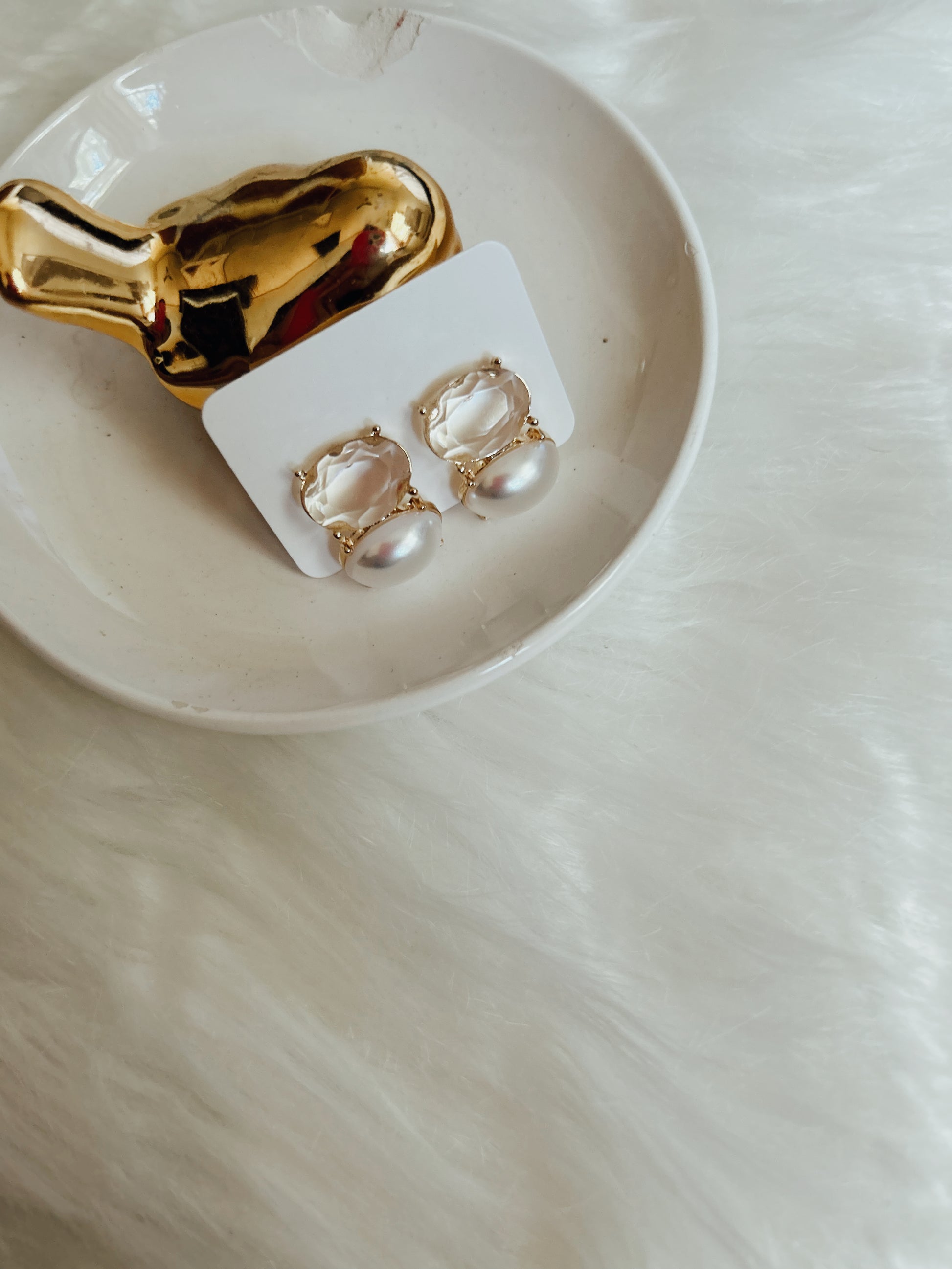 Clear Stone and Pearl Earrings image 0