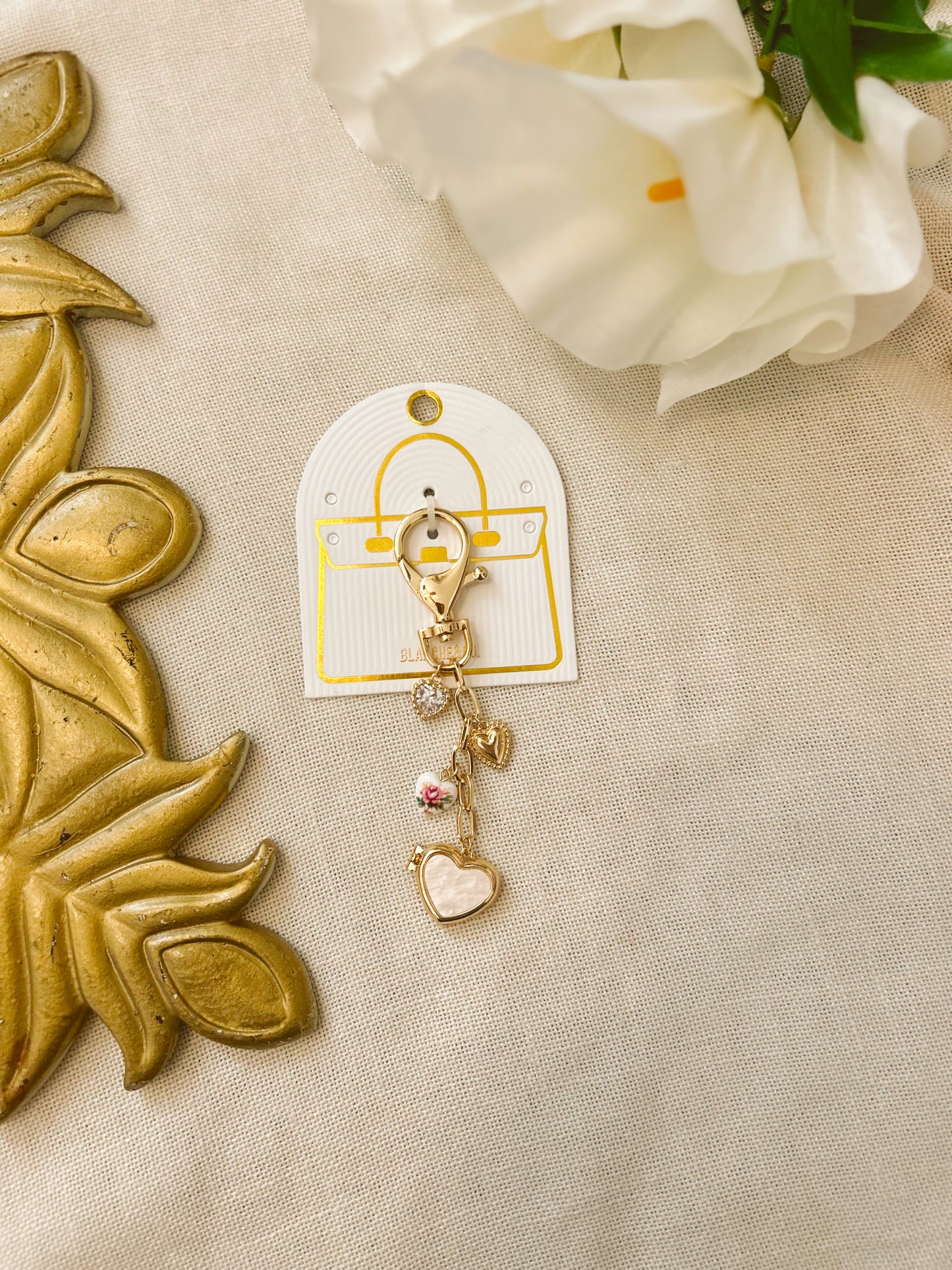 Coquette Heart Charms Locket Keychain image 0