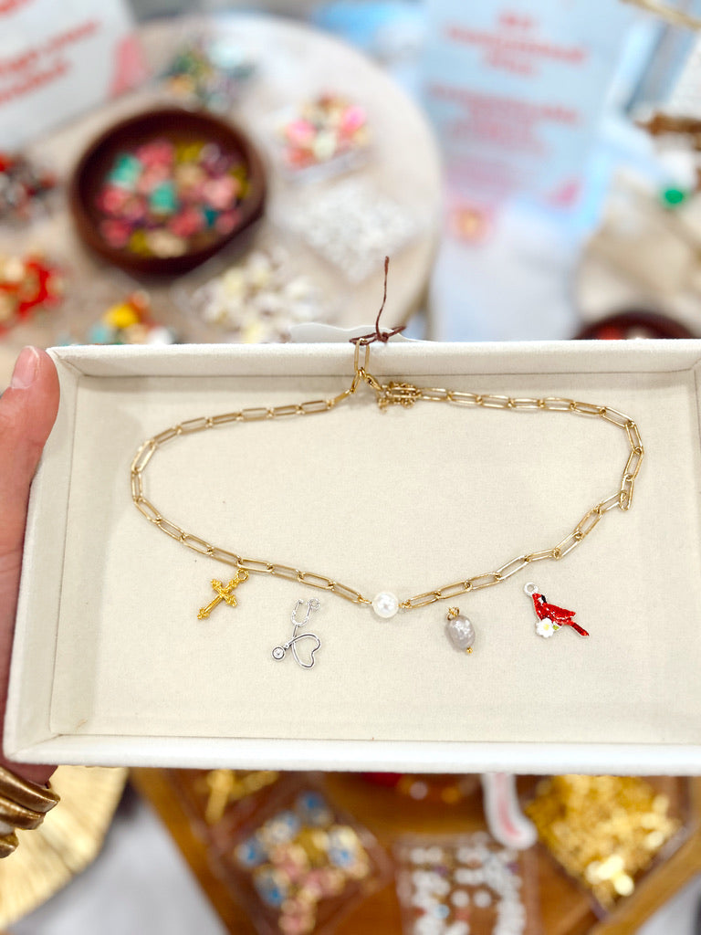 Pearl Paperclip Chain Necklace (4 Charms) image 3