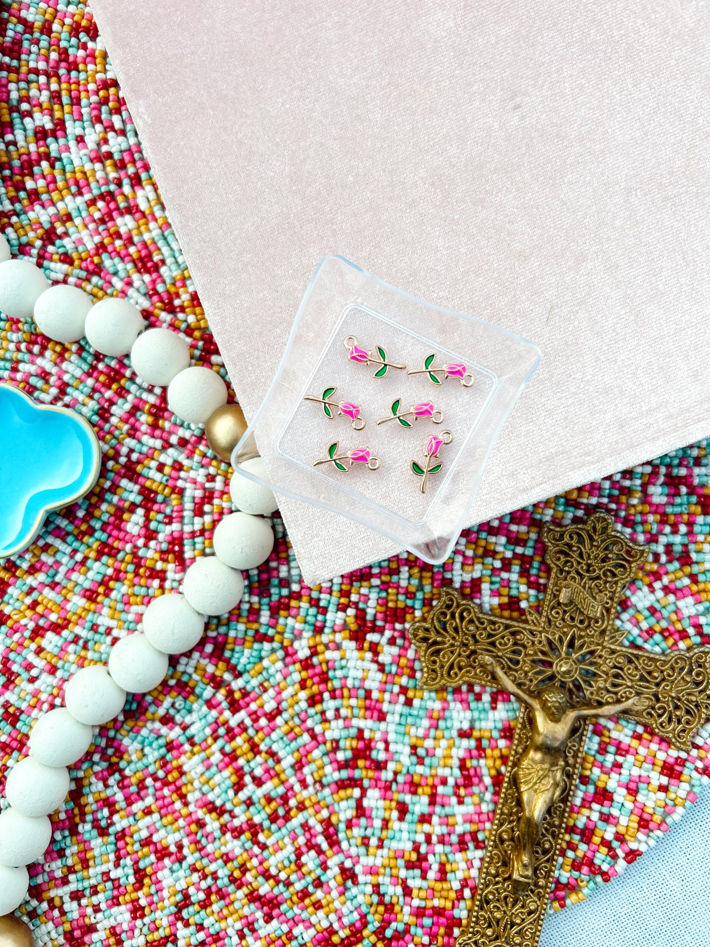 Pink Rose Bud Charm image 3