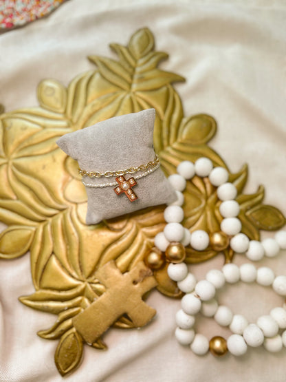 Cross & Pearls Charm Bracelet Stack image 1